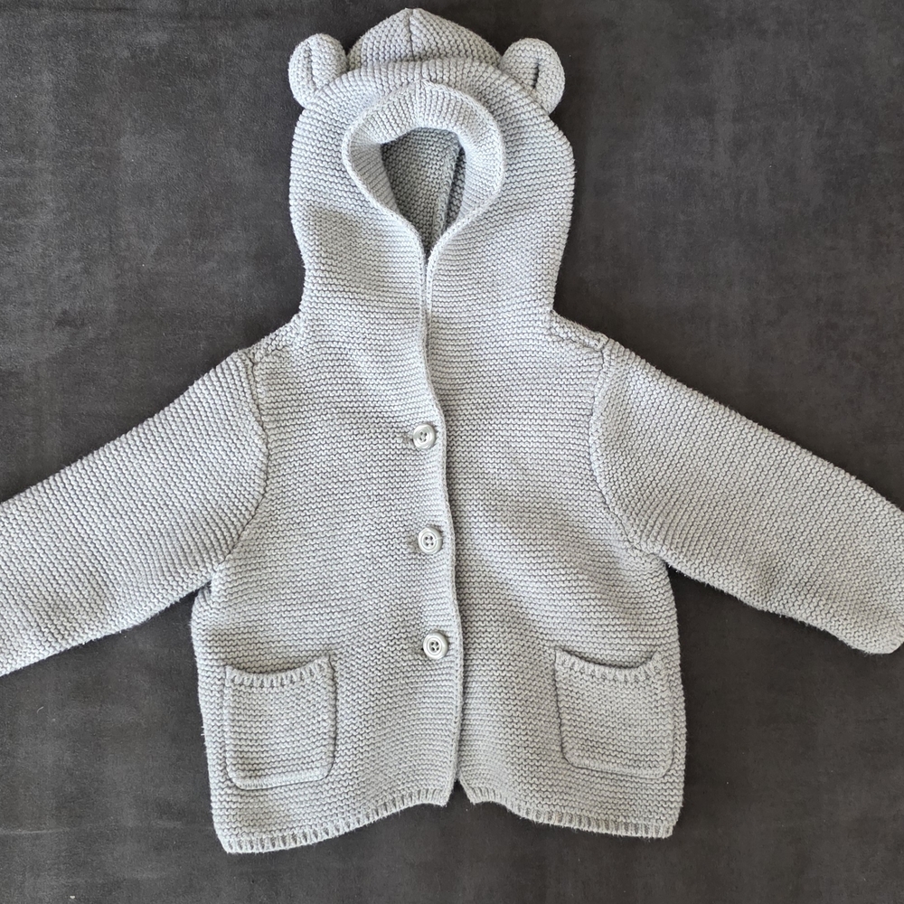 GAP Baby Knit Hooded Cardigan - Light Gray - Picture 2 of 10